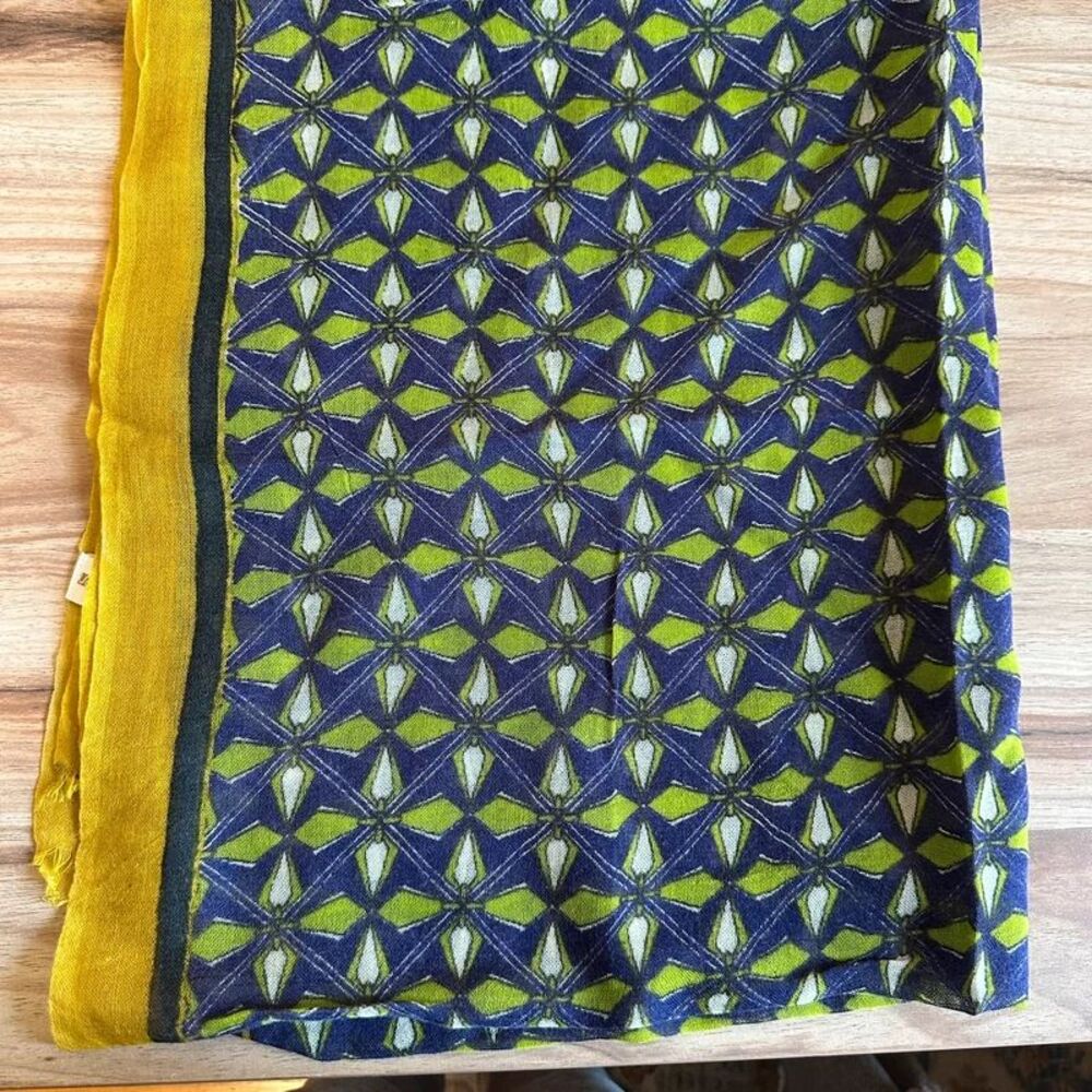 Saro Vintage Style Wool Scarf Statement Mosaic Print Indian Fringe Wrap retro